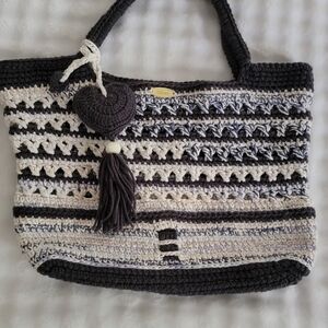 Black and Cream Crochet Tote Bag